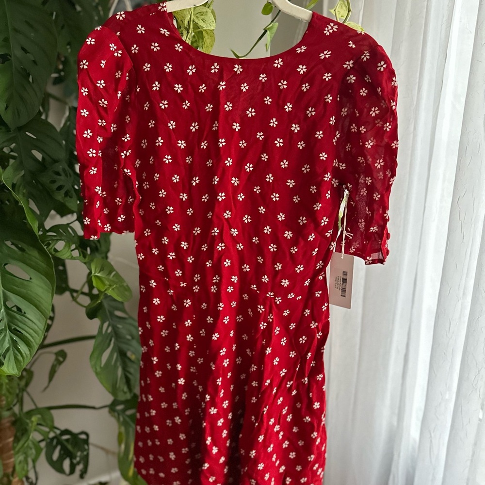Reformation Bard Dress NWT Women’s 8 Nigella Red White Floral Puff Sleeve Mini